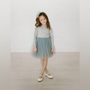 Petite Hailey Vintage Floral Tutu Dress Cream Blue Multi Size 2T